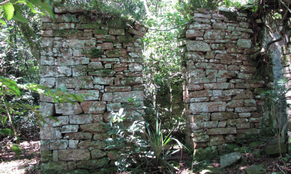 Rrënojat e një ndërtese brenda parkut , pranë San Ignacio në provincën verilindore të Misiones, Argjentinë. (AP Photo/University of Buenos Aires Urban Archeology Center)