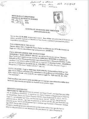 Faksimile e kontratës së sipërmarrjes midis Zanmir Hasa dhe K&K Group Sh.p.k | Foto nga : BIRN