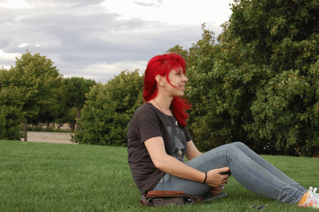 Georgiana Panca në një park në Madrid. Foto: Lina Vdovii