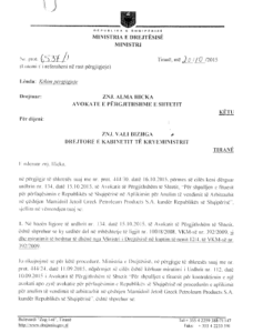 Letra e ish-ministrit Nasip Naço, përmes së cilës kundërshton procedurat e përzgjedhjes së studios ligjore Arnold&Poter. 