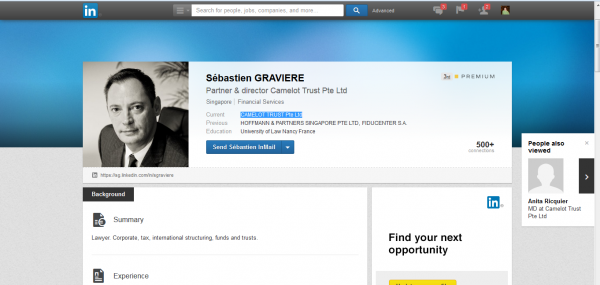 Avokati Sebastien Graviere, i regjistruar si aksioneri mazhoritar i One Gate Asia PTE, LTD | Printscreen nga LinkedIn