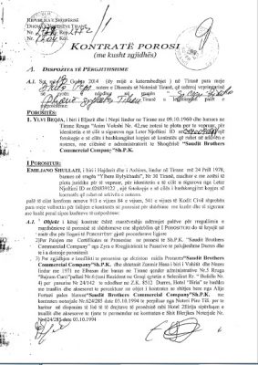 Faksimile e kontratës nidis Ylvi Beqja dhe Emiljano Shullazit | Foto nga : BIRN