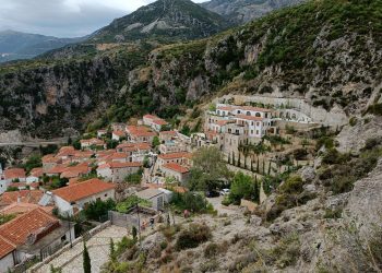 a small village nestled in the side of a mountain