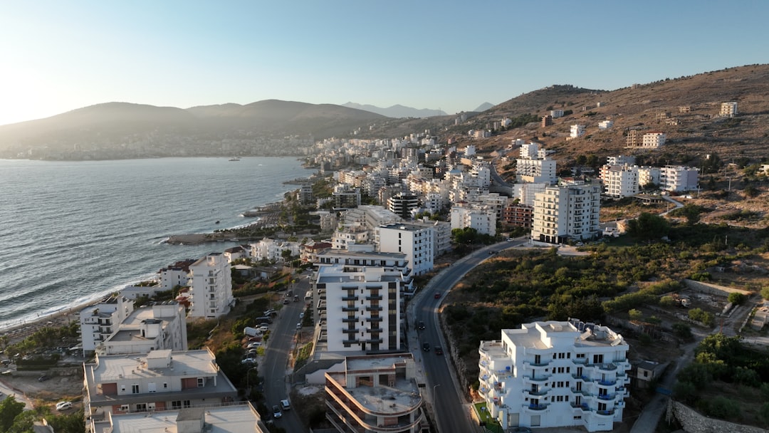 Coastal city with buildings along the sea