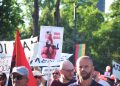 nje meme me simbolin e flamingove ne protesten kunder projektit ne zvernec. foto nensi bogdani