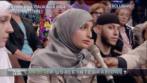 Maria Gulia Sergio, e njohur gjithashtu si Lady Xhihad, duke folur gjatë një emsisionit televizic në Itali 