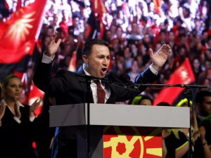 Nikola Gruevski gjate fjalimit ne Shkup. Foto: (AP Photo/Boris Grdanoski)