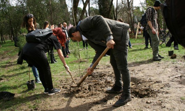 Qytetarë duke mbjellë pemë në Parkun e Tiranës në protestë ndaj Bashkisë së Tiranës. Foto kortezi: facebook.com/qytetaretperparkun