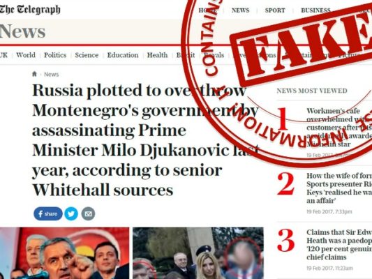 Një pamje e ekranit të artikullit të Telegraph në lidhje me Malin e Zi me shenjën “i rremë” mund të shihet në uebsajtin e ministrisë ruse.