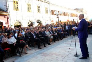 Kryeministri Edi Rama, duke folur gjate ceremonise se celjes se Muzeut Kombetar te Fotografise "Marubi" ne qytetin e Shkodres. Foto:LSA 