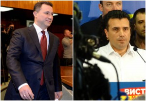 Kryeministri i Maqedonisë Nikola Gruevski (majtas) dhe lideri i opozitë Zoran Zaev. Foto: Beta.