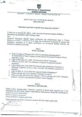 Faksimile e kotratës së bashkisë Shkodër me firmën Borshi Sh.p.k