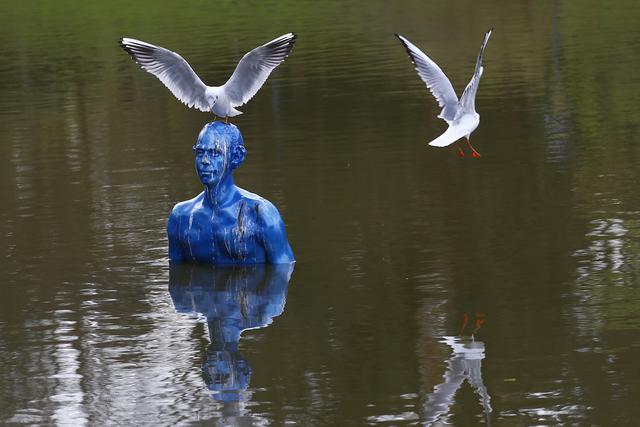 Një vepër arti nga argjentinasi Pedro Marzorati është instaluar në një pellg në parkun Montsouris COP21, gjatë Konferencës së OKB për Ndryshimin Klimatik në Paris, 2 dhjetor 2015. Foto: (AP Photo/Francois Mori)