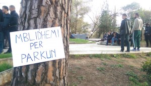 Aktivistët e mbledhur për të protestuar kundër ndërtimit te Parku i Liqenit | Foto nga: Ivanda Dervishi