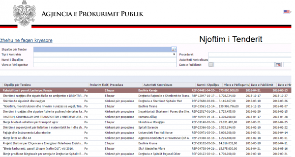Faqja zyrtare e Agjencisë Kombëtare të Prokurimit Publik në Shqipëri. Foto: ilustruese/Screenshot.